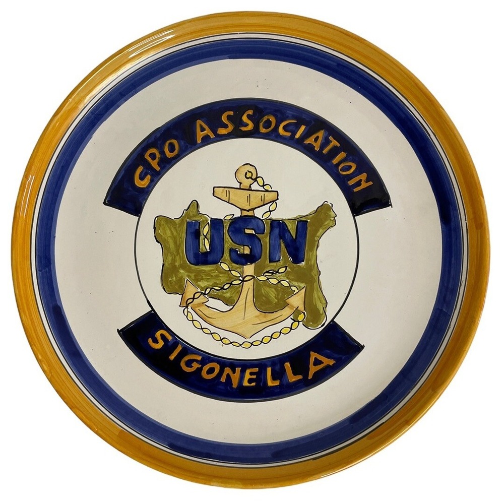 Arte e Decori USN CPO Association Sigonella Plate 11.5in Blue Yellow